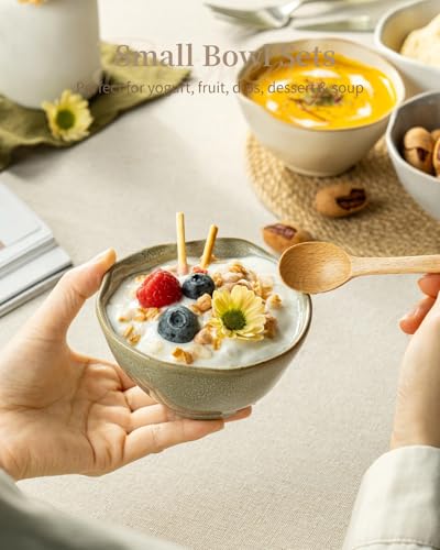 Besmeety 8oz Ceramic Small Bowls Set of 4, Cereal Bowls for Dessert, Fruits, Yogurt, Dipping, Side Dishes, Farmhouse Vintage Color Dinnerware for Kitchen - Image 3