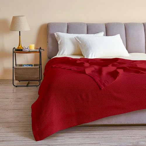 Image of Super Soft & Breathable 100% Microfiber Waffle Blanket - Throw Blanket and Quilt for Bed & Sofa Full Size - Candy Red