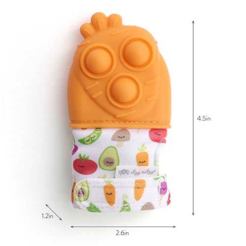 Image of Itzy Ritzy Silicone Teething Mitt - Soothing Infant Teething Mitten with Adjustable Strap, Crinkle Sound & Textured Silicone to Soothe Sore & Swollen Gums - for Ages 3 Months & Up (Carrot)
