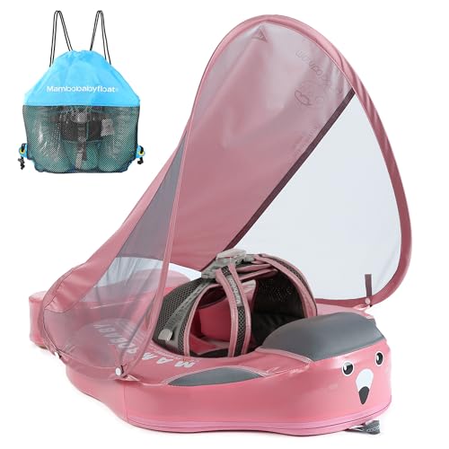 Image of Mambobaby Float Add Tail Baby Swim Float with Canopy, Non-Inflatable Solid Baby Float, Upgrade Soft Waterproof Skin-Friendly Leather Material Infant Swim Float (Deluxe Edition Pink)