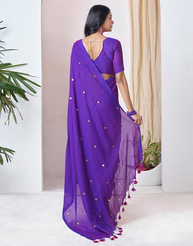 Image of SIRIL Women's Cotton Linen Sequence Saree With Unstitched Blouse Piece