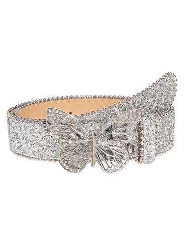 GORGLITTER Women's Y2k Belt Sequin Glitter Butterfly Glitter PU Leather Hip Hop Waist Belts