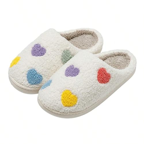 Image of Women's Men's Cute Fuzzy Heart Slippers Memory Foam Fluffy Couple Slippers Cozy House Indoor Outdoor Shoes