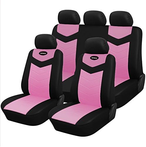 Black and Pink Synthetic Leather 40 60 Split Bench Seat Covers Air Bag Compatible Universal Car Seat Covers Full Set by Synterior