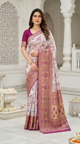 Image of C J Enterprise Women's Kanjivaram Style Soft Silk Saree Heavy Zari Woven Traditional Wedding Saree with Blouse Piece (Morpankh)