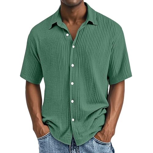 Camisas de manga corta para hombre, estilo campestre, de verano, a cuadros, para playa, vacaciones, hawaiana, camisa de leñador de algodón de ajuste regular, con bolsillos abotonados, blusas de solapa