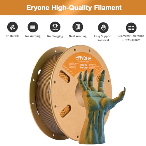 Image of ERYONE Matte Dual Color 3D Printer PLA Filament 1.75 + /- 0.03mm, Matte Bicolor Filament PLA 1KG(2.2LBS) Spool, Dusty Blue&Mustard Yellow