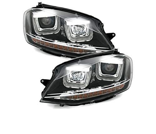 reflektory tfl reflektory czołowe kierowcy i pasażera zestaw reflektorów montaż projektor światła przednie lampy samochodowe czarne reflektory lhd kompatybilne z Volkswagen Golf 7 2012 2013 2014 2015 2016 2017 VP496