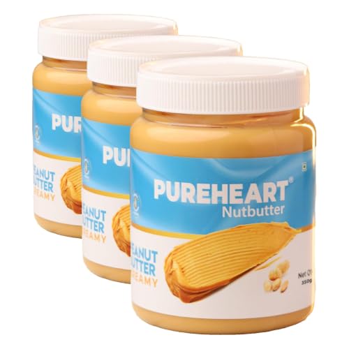 Image of Pureheart Nutbutter Creamy Peanut Butter 350 gm | Natural & Premium Roasted Peanuts | High Protein, Rich in Fiber | Zero Trans Fats | for Tasty Breakfast & Post Workout Protein Snack (Pack of 3)