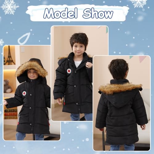 XIFAMNIY Boys Down Jacket Fur Collar Hood Thick Warm Winter Coat Parka Padded Outerwear 3-6T…4