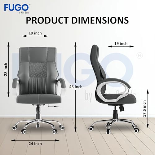 Image of FUGO FG21 Orthopedic Boss Chair with 3-Years Warranty, Executive Office Chair Ergonomic High-Back Chair-Cushioned Seat & Armrests, Metal Base, Rocking Movement (Grey)