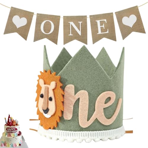 2 Pcs 1st Birthday Decorations for Girls and Boys,Birthday Decorations with Birth-day Crown and 1st Birth-day Banner,Happy 1/st Bir-thday Banner,First Bir-thday Gifts for Girls and Boys(green)