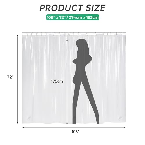 Image of AmazerBath Extra Wide Shower Curtain Clear 108 Inches Wide, Wrap Around Shower Curtain for Clawfoot Tub, Heavy Duty PEVA with 3 Weighted Stones and 18 Grommet Holes, 108x72 Inches