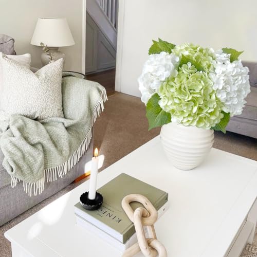 Hortensias reales de seda verde claro artificiales JINWOE de látex 8