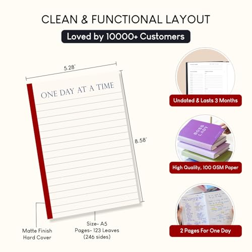Image of Undated Daily Planner & Organizer | One day At a Time | A5 Hardcover with Goal Setting Pages | 100 GSM,260 Pages | 2-Page Daily Layout for Planning & Notes | Activity Tracker