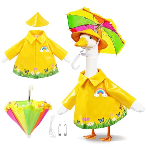 BIHDXL Raincoat Porch Goose Outfits with Rainbow Umbrella Summer Lawn Goose Statue Raincoat Costume Yard Goose Clothes Raincoats Outfit for 23 Inch Lawn Goose Statue Patio Garden Decoration