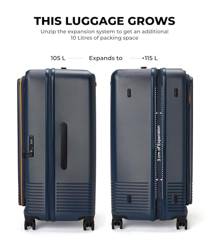 Image of MOKOBARA Access Trunk Luggage Expandable Trolley Bag-77cm(105L expands Upto 115L),Polycarbonate Hardshell,Flat-Top Opening,TSA Lock,8 Silent Wheels,for 15+ Day Trip,Blue &Yellow(Ocean Sunray)