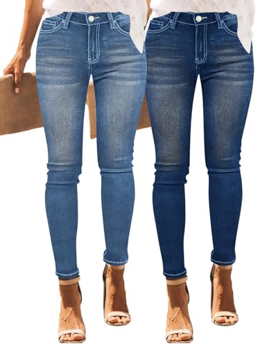 Women's Jeans Trendy Classic Stretch Skinny Shaping Mid Rise Work Danim Pants (Pack of 2)