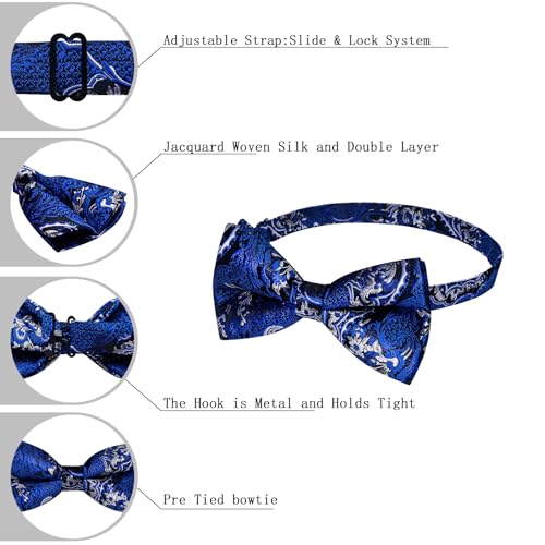 Image of DiBanGu Pre-Tied Bow Ties for Men Silk Adjustable Tuxedo Bowties Pocket Square Cufflinks Set with Lapel Pin Jacquard Woven