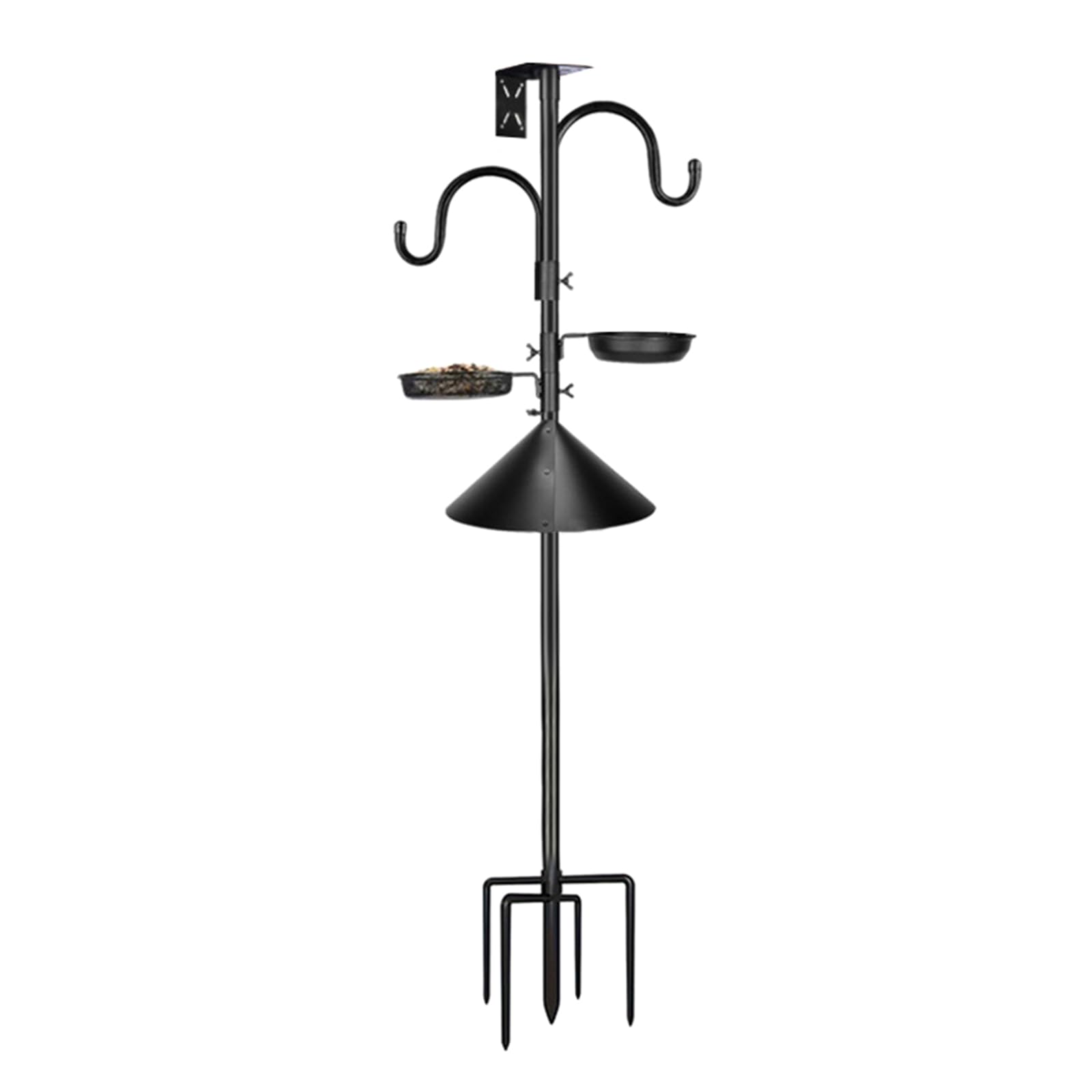 Supporto per mangiatoia per uccelli in metallo con riparo in legno e 5 piattaforme sospese per decorazioni da giardino esterno Supporto per mangiatoia per uccelli resistente alle intemperie