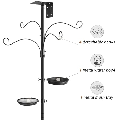 Bird Feeders Hanging Station, Heavy Duty Metal Bird Feeding Station, 232cm Tall Free Standing Multi Bird Feeder Pole Stand Hanger for Attracting Garden Wild Birds - Image 5