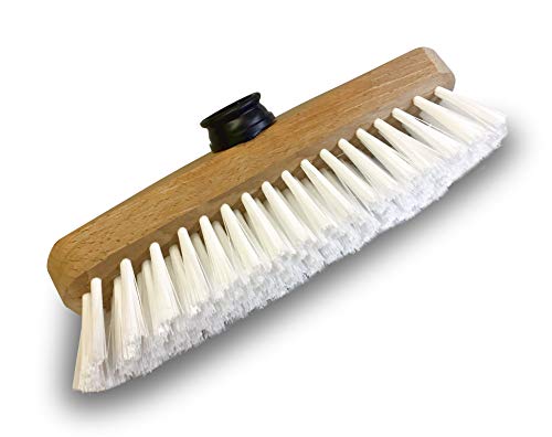 Balai Brosse Lave-Pont 22 cm en PPL Blanc | Monture Bois | pour Laver, récurer Les ponts, Les carrelages et Les sols | Douille vissante Plastique | sans...