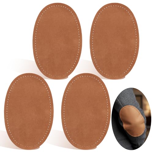 2 Pairs Sew-On Fabric Oval Elbow Knee Patches, Suede Sweater Trousers Repair, Black/Brown Repair and Decorative Patches for Clothing (Brown)