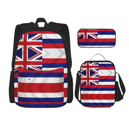 Sac à dos anti-mal de dos motif Hawaï 3 pièces avec trousse noir