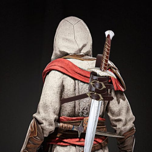 NICENEEDED Schwertrückenholster Mittelalterlicher Verstellbarer Rückengurt Für Scheiden Vintage Schwerthalter Aus Leder Mit Scheide Renaissance Krieger Kostümzubehör