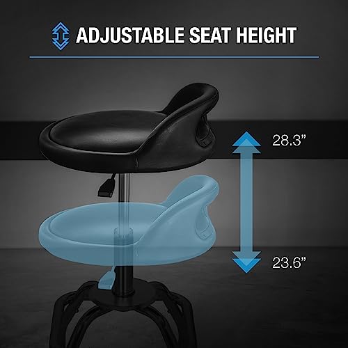Image of Type S Shop Stool with Backrest - Adjustable Garage & Workshop Stool, 360 Swivel with Footrest, Padded Seat & Lumbar Support, Heavy-Duty Steel Frame, 22-28 inch Height