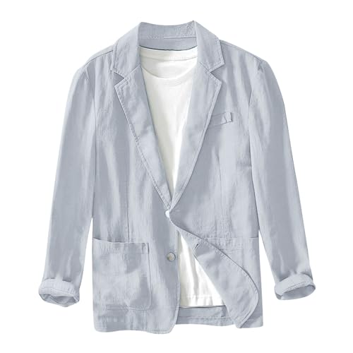 Linen Blazer Men Lightweight Casual Suit Jackets Slim Fit Business Sport Coat Loose Lapel Collar Button Down Suit