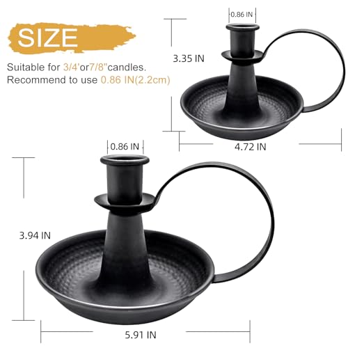 KXUNH Black Iron Pillar Candlestick Holders, with Handle, Taper Candle Holder for Candlesticks, for Fireplace Party, Dining, Home, Wedding Decor,Fits 3/4 inch Thick Candle&Led Candles（Set of 6 Pcs） by KXUNH - Image 2