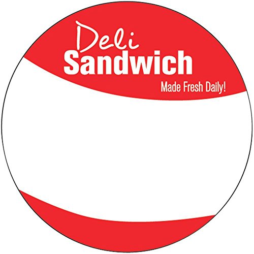 HUBERT Deli Sandwich Labels Red Write-in Style - 2"Dia, 500 Per Roll