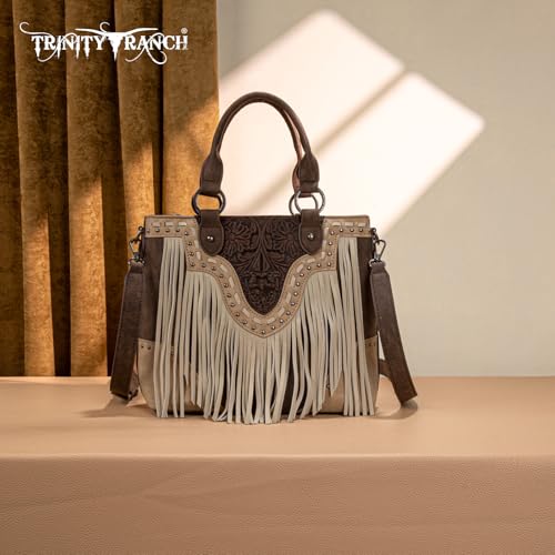 Bolso tipo tote Trinity Ranch con diseño floral, acolchado y flecos estilo occidental miniatura 3
