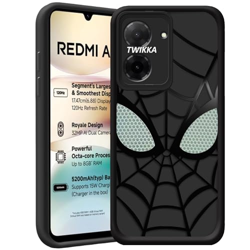 Image of Stylish Spider Back Case Cover Compatible for Redmi A5 4G / Poco C71 | Spidey Face Mask Case | Soft Silicone | Camera & Full Body Protection | Shock Proof | (Black)