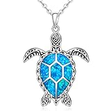 Fenthring Collar de tortuga marina, collar de tortuga para mujer, colgante de ópalo azul, plata de ley, madre e hija, regalos de Navidad para mujer