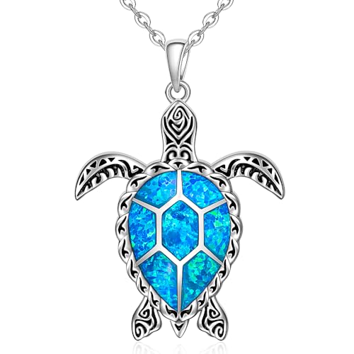 Sea Turtle Necklace Turtle Necklaces for Women Mom Blue Opal Pendant Sterling Silver Mother Daughter Wave Holiday Gifts