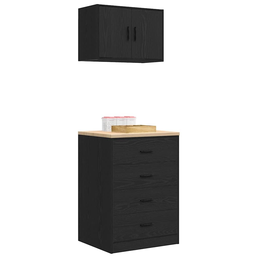 Générique Armoires de Garage 2 pcs Noir Bois d'ingénierie,Entreprise & Industrie,Stockage Industriel,Armoires industrielles,Noir,39.35 KG,3328333