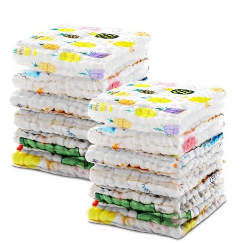 Lista de Pañuelos para Niña más recomendados. 38 QHDOPB 14PCS Paños de Muselina para Niños, Paños para Eructos Niños de Algodón Suave de 6 Capas, para Recién Nacidos, Adultos, 12x12 Pulgadas