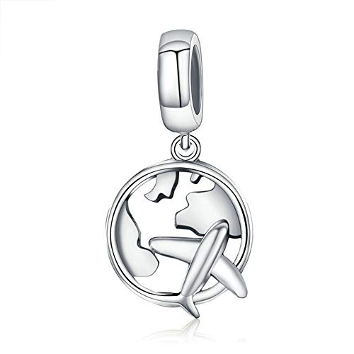 Abalorio de avión de plata de ley 925 con diseño de avión para pulsera Pandora (D)