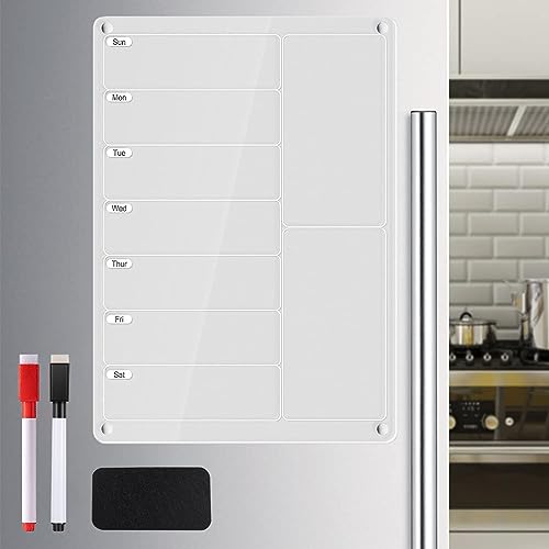 MisFun Lot de 3 Calendriers Magnétiques Frigo Transparent, Calendrier Magnétique pour Réfrigérateur 30x20cm Tableau Transparent Effaçable Planificateur Mensuel & Hebdomadaire Planning en Acrylique