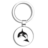 HJ Media Orca Killer Whale Metal Round Metal Key Chain Keychain Ring
