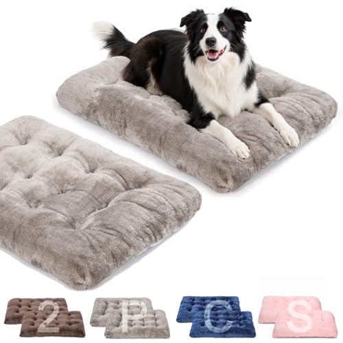 POMIU 2-Pack Dog Bed, Washable Deluxe Plush Crate Beds with Anti-Slip