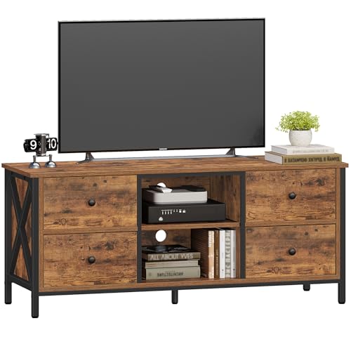 Hzuaneri Mueble de TV con 4 Cajones, Estantes Ajustables, Apto para Televisión de 55 Pulgadas, 40 x 120 x 50 cm, Ideal para Salas de Estar, dormitorios y comedores, Marrón Vintage TV16901B