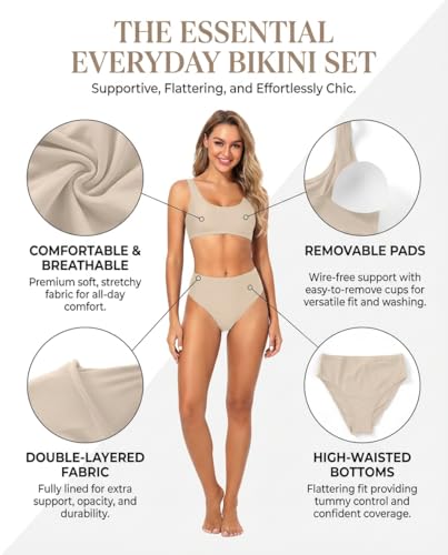 Image of Sporty Bikini Set Two Piece High Waisted Swimsuit Athletic Bathing Suit | Sporty,High Waisted Bottom,U-back,Removable Cups,Athletic,Quick Dry