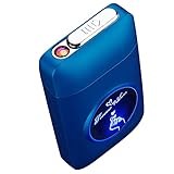 OLDENDO ライター付きシガレットケース、レギュラーサイズタバコホルダーボックス キングサイズ ポータブルパック USB電気ライター 充電式 フレームレス 防風 (ブルー)