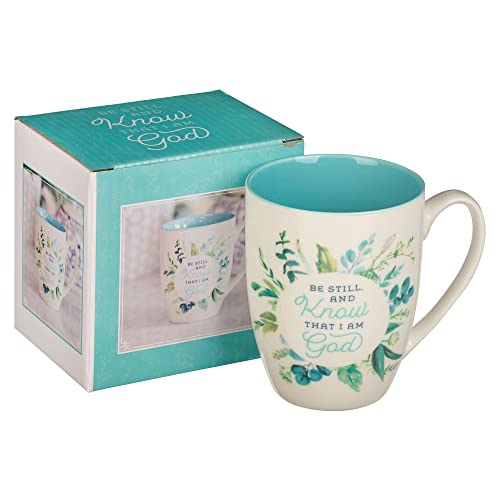 Christian Art Gifts Women's Ceramic Coffee & Tea Mug: Be Still And Know - Psalm 46:10 Scripture, Microwave/Dishwasher Safe Cup, Lead-Free/Non-Toxic Religious Drinkware, Teal/White Floral, 12 Fl. Oz. #TOP2