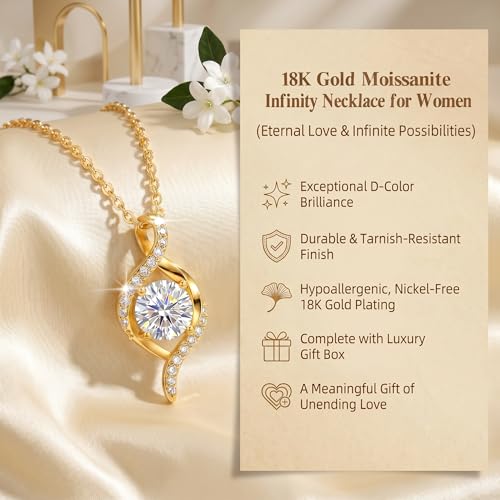 1-2 CT Infinity Moissanite Pendant Necklace for Women, 18K Gold Filled 925 Sterling Silver Jewelry, Anniversary Birthday Christmas Valentines Gifts for Wife Mom Her with LED Light-Up Gift Box - Image 6