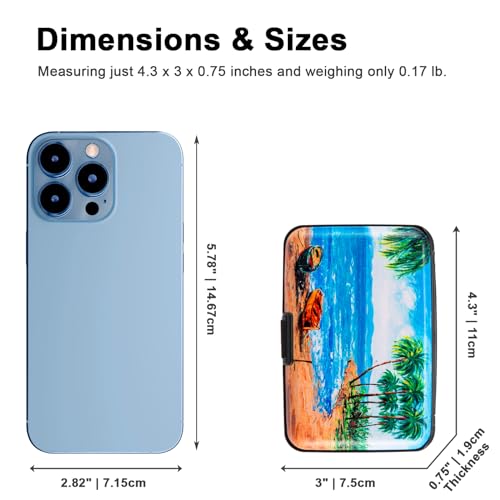 Image of Credit Card Holder Small RFID Blocking Wallet Business Metal Slim Mini Aluminum Hard Case for Women Men, Paradise Tropical Island Beach, small, Minimalist, Compact, American