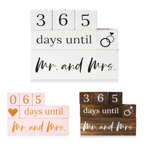Wedding Countdown Blocks for Bride Mr and Mrs Wooden Countdown Calendar Engagement Gift for Her White Wedding Decor Days Until Sign Bridal Shower Gift Keepsake